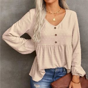 Swiss dot button detail peplum blouse, size large